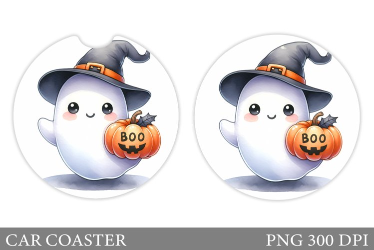 Cute Ghost Car Coaster Design. Halloween Car Coaster
