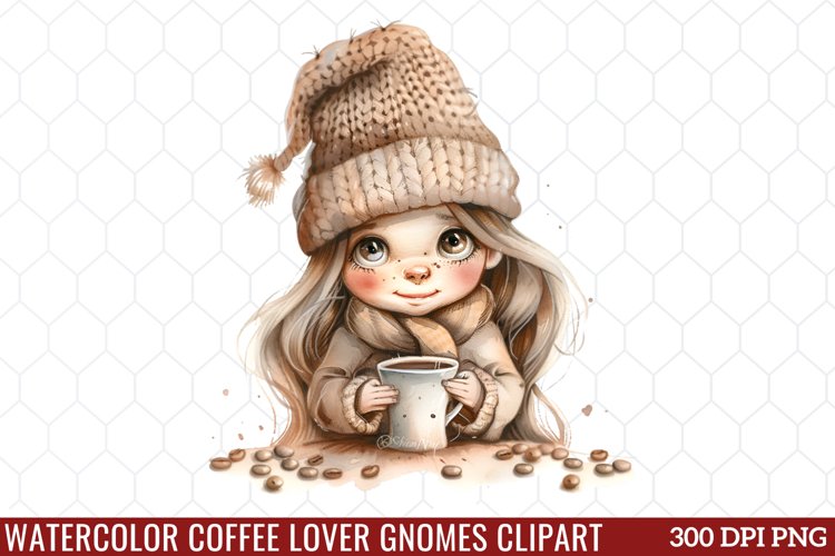 Watercolor Coffee Lover Gnomes Clipart