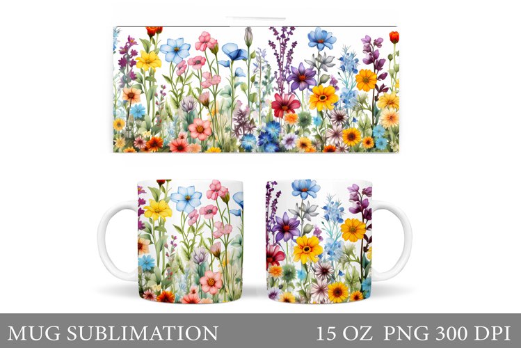Flowers Mug Sublimation. Wildflowers Mug Wrap Design