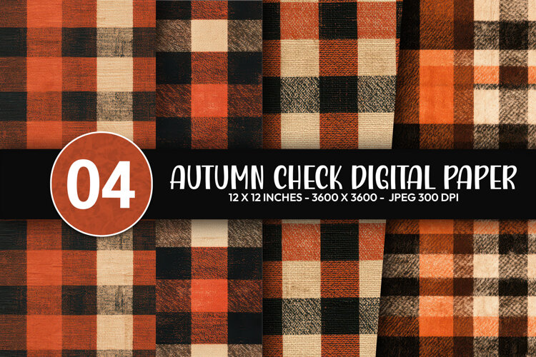 Autumn Check Digital Paper example image 1