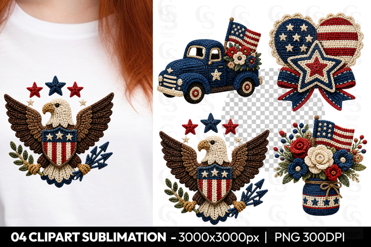 Patriotic Crochet Eagle Sublimation PNG example image 1