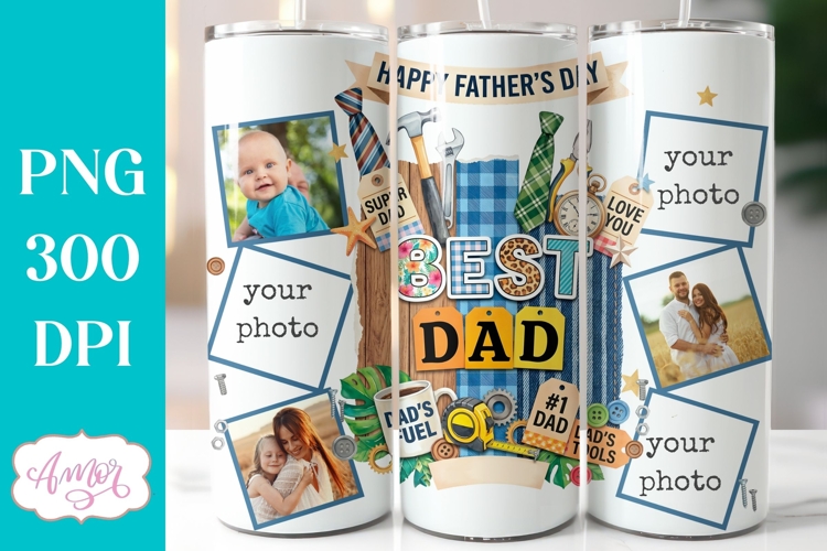 Happy Fathers Day Photo tumbler wrap PNG for Sublimation