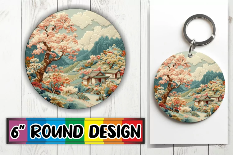 Spring Landscape Sublimation Circle Kaychain Design Print