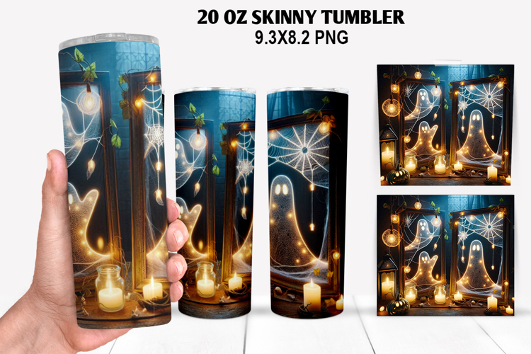 Ghost Skinny Tumbler 20oz Wrap Design, Halloween Tumbler PNG