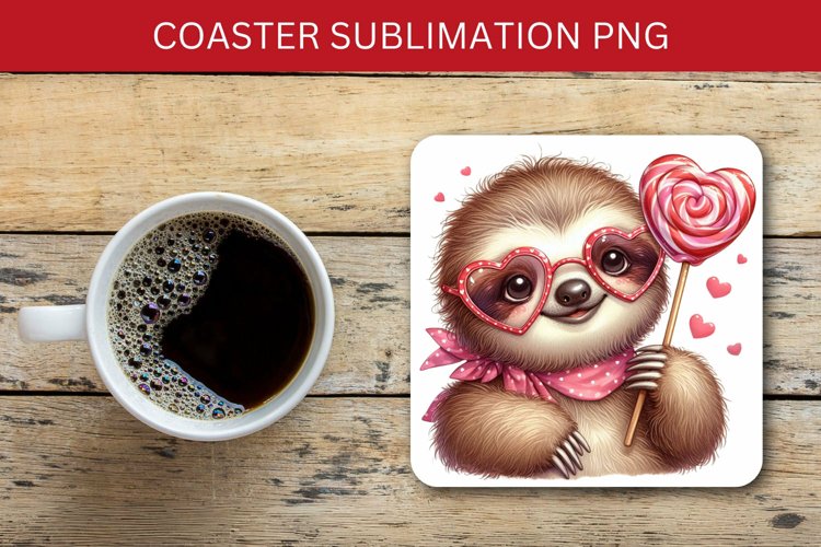 valentine square coaster - sloth example image 1