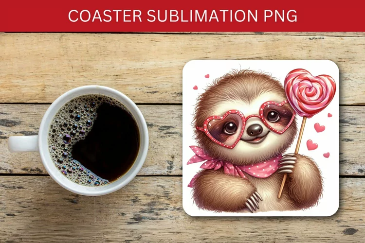 valentine square coaster - sloth
