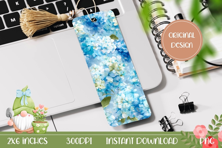 Printable Bookmark Design, Blue Hydrangea Bookmark Template