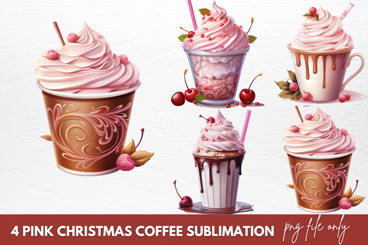 Pink Christmas Coffee Sublimation, Christmas Coffee Clipart
