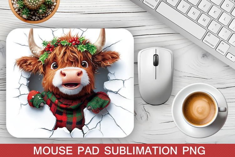Christmas Highland Cow Mouse Pad Design - Unique Mouse Pad