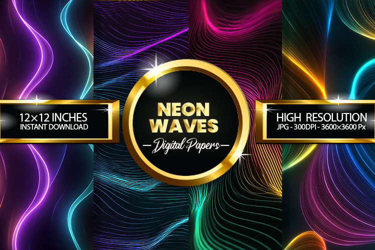 Neon Waves Digital Papers - 04 variations