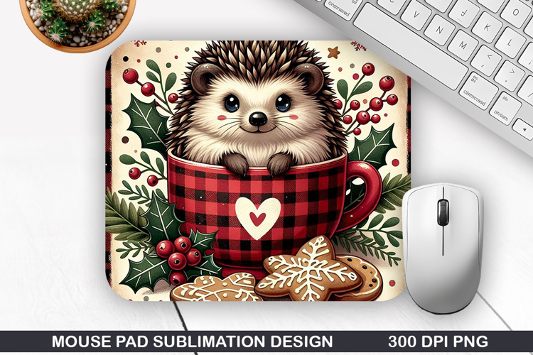 Hedgehog Mouse Pad Sublimation, Christmas Mouse Pad PNG