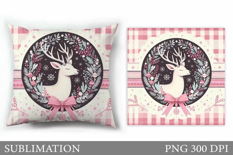 Christmas Deer Pillow Design. Christmas Pillow Sublimation