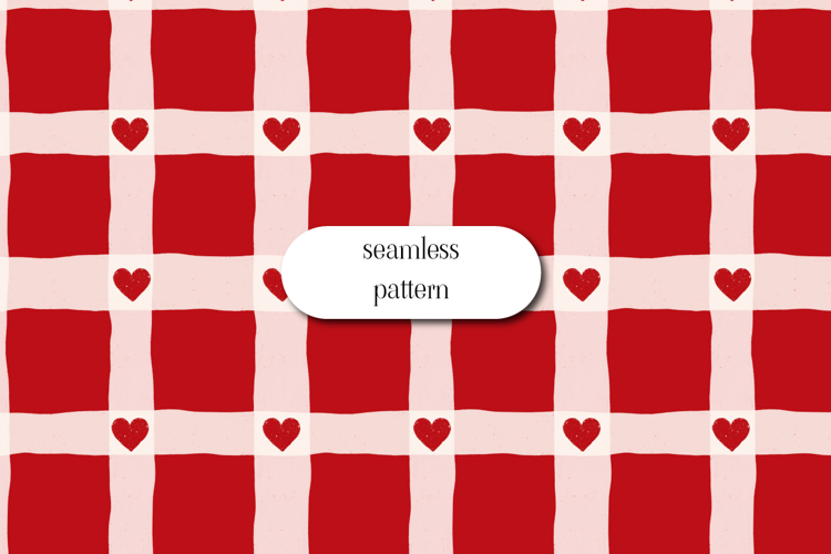 Red Gingham Heart Seamless Valentine Check Pattern