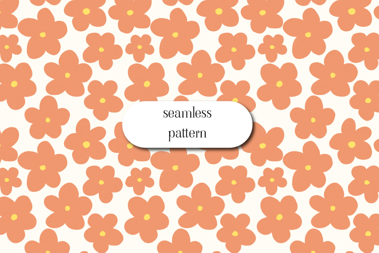 Seamless Orange Floral Pattern Cute Retro Flower Design