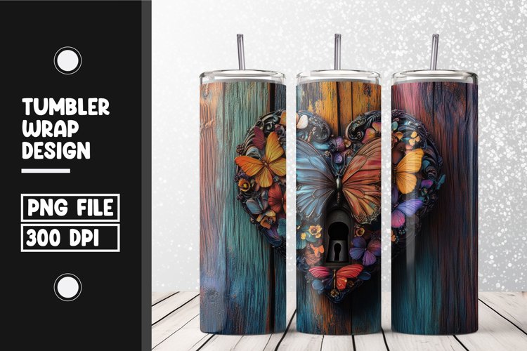Butterfly heart Tumbler Wrap | Sublimation | 20 oz Skinny example image 1