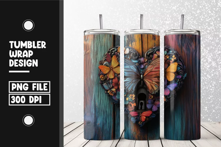 Butterfly heart Tumbler Wrap | Sublimation | 20 oz Skinny