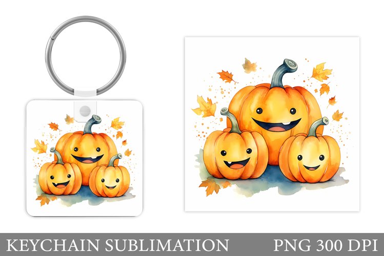 Cute Pumpkin Square Keychain. Halloween Keychain Design