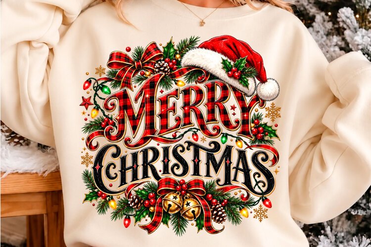 Merry and Bright Christmas PNG Christmas T-shirt design example image 1