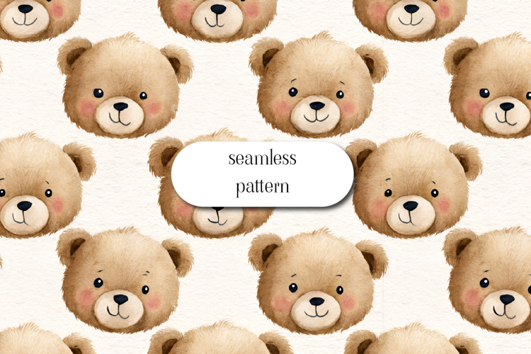 Seamless Cute Teddy Bear Face Pattern