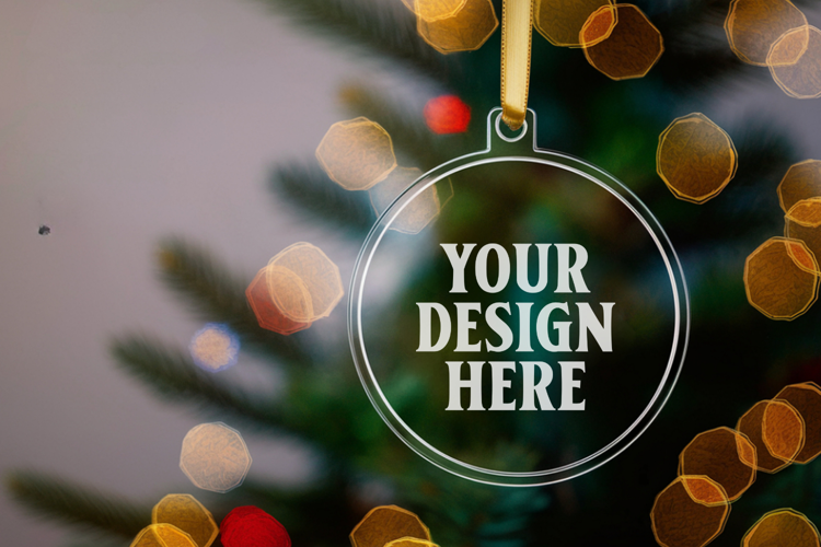 Acrylic Christmas Ornament Mockups | Clear Round Holiday