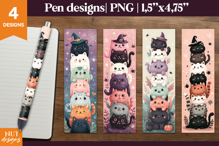 Funny Halloween cats pen designs. Waterslide pen wraps
