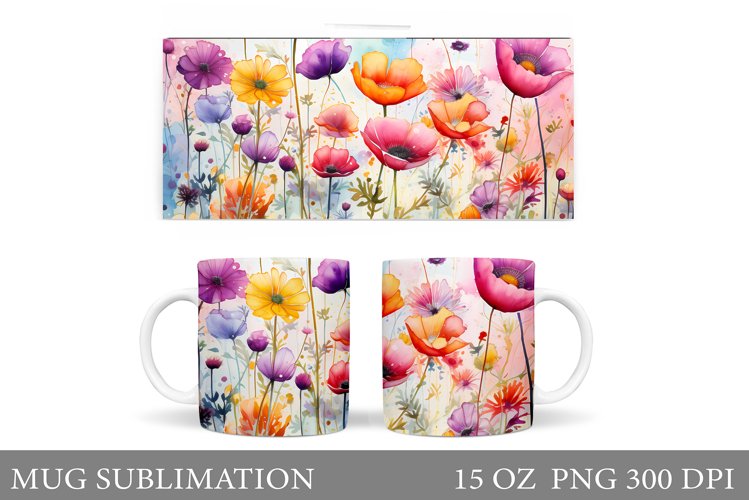 Flowers Mug Wrap Design. Wildflowers Mug Sublimation