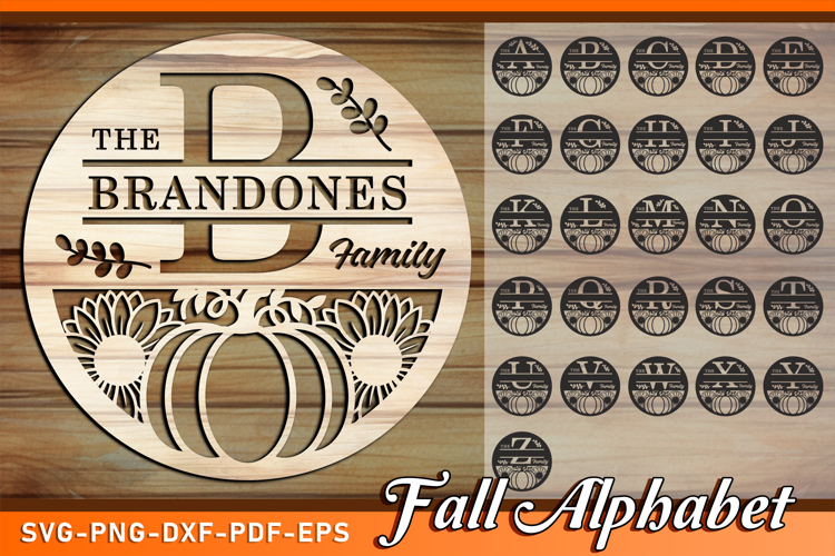 Round Fall Pumpkin Split Monogram Letters Sign SVG Cut Files