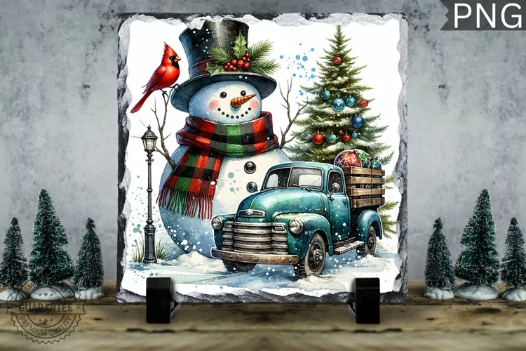 Christmas Snowman, Christmas Square Sublimation Slate Design