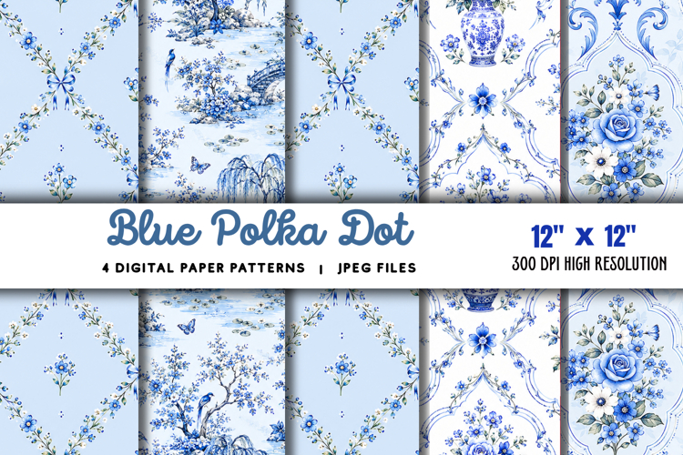 Blue Polka Dot Digital Paper JPG