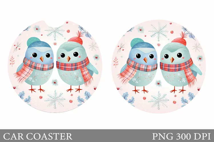 Cute Birds Car Coaster. Winter Birds Car Coaster Design