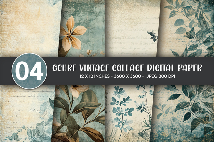 Ochre Vintage Collage Digital Paper example image 1