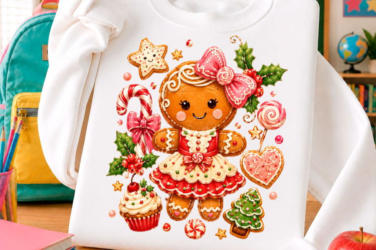 Cute Gingerbread Girl Christmas T Shirt Design