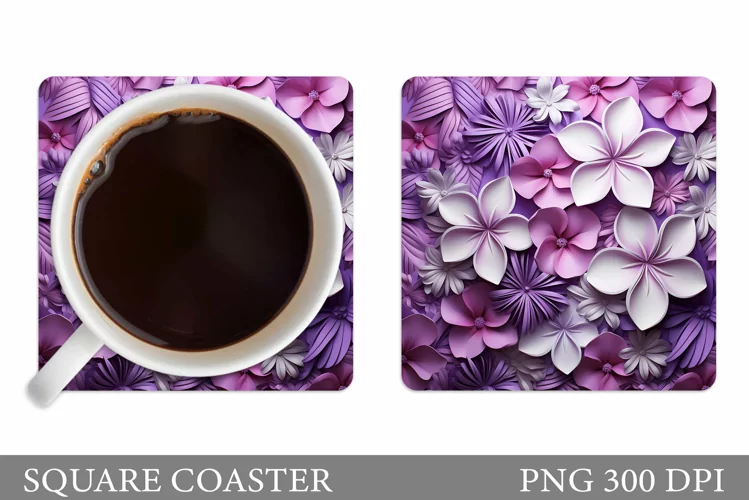 Flowers Coaster Sublimation. 3D Flowers Coaster Design