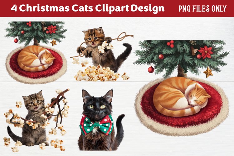 Christmas Cats Clipart PNG