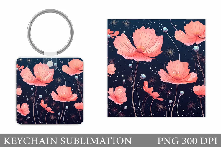 Flowers Keychain Sublimation. Square Keychain Flowers