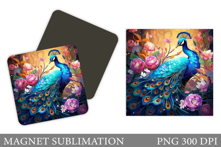 Peacock Magnet Sublimation. Peacock Square Magnet Design example image 1