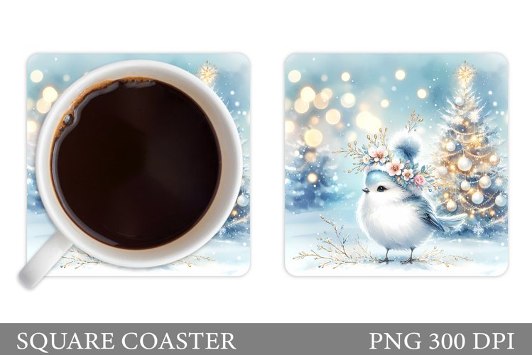 Christmas Bird Coaster Sublimation. Christmas Coaster Design example image 1