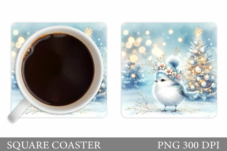 Christmas Bird Coaster Sublimation. Christmas Coaster Design