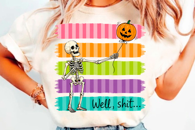 Funny Halloween skeleton balloon striped t shirt design