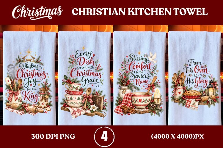 4 Christian Christmas Kitchen Towel PNGs, 4 Jesus Christmas example image 1