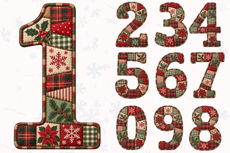 Christmas Patchwork Numbers PNG example image 1