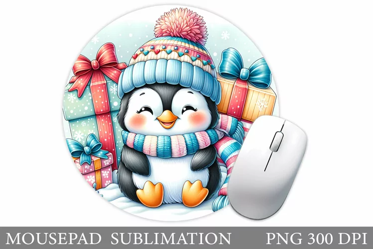 Cute Penguin Mouse Pad. Christmas Mouse Pad Design