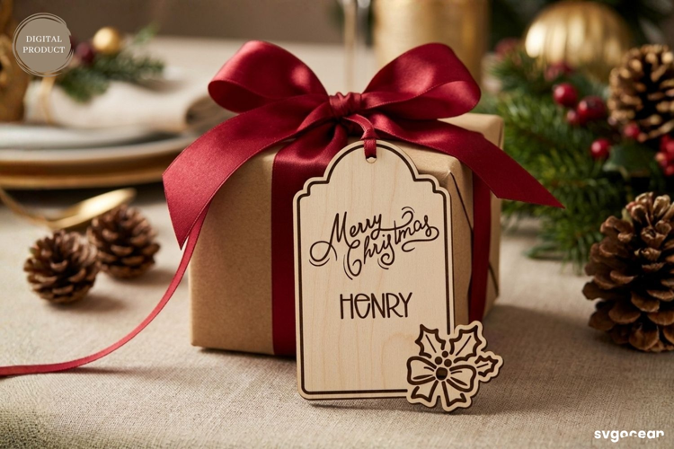 Christmas Holly Gift Tag Laser Cut | Glowforge | SVG