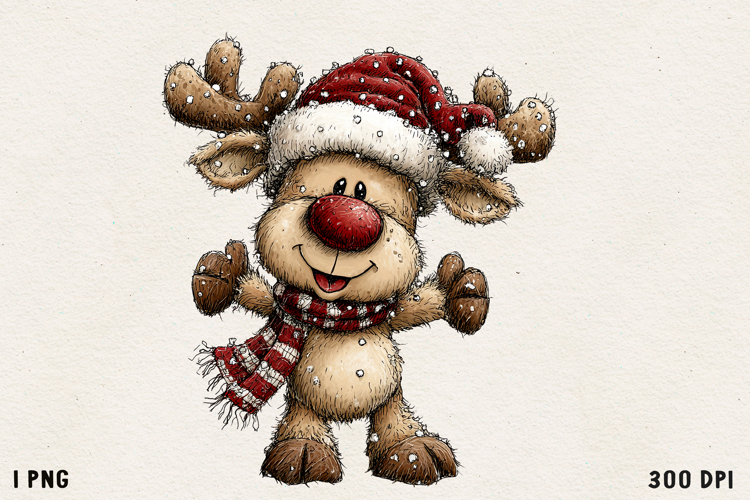 Cute Whimsical Christmas Reindeer Clipart Holiday PNG