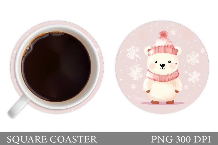 Winter Bear Coaster Design. Bear Round Coaster Sublimation