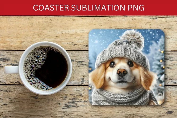 square coaster - christmas dog puppy