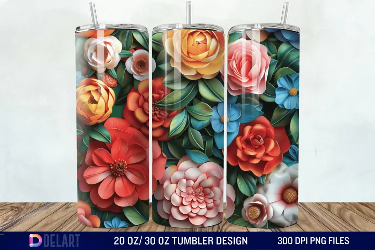 3D Painted Flower Tumbler Wrap