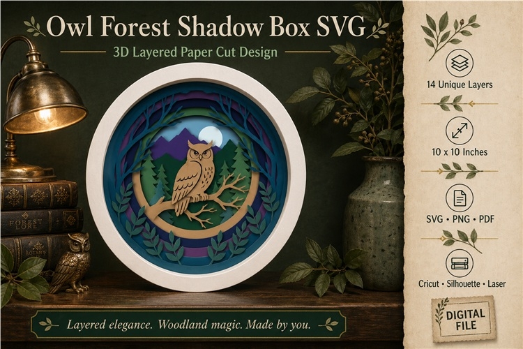 Owl Forest Shadow Box 3D Paper Cut Design