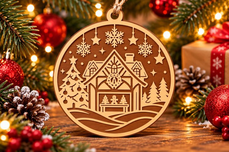 Christmas Gingerbread House Wooden Ornament Laser Cut SVG example image 1