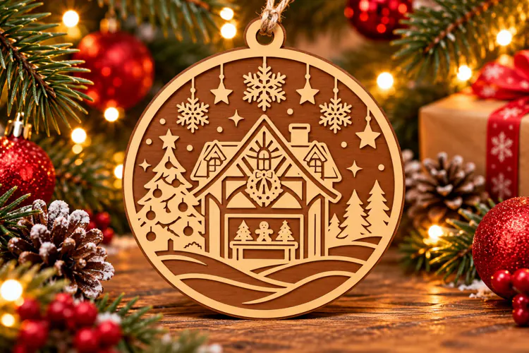 Christmas Gingerbread House Wooden Ornament Laser Cut SVG